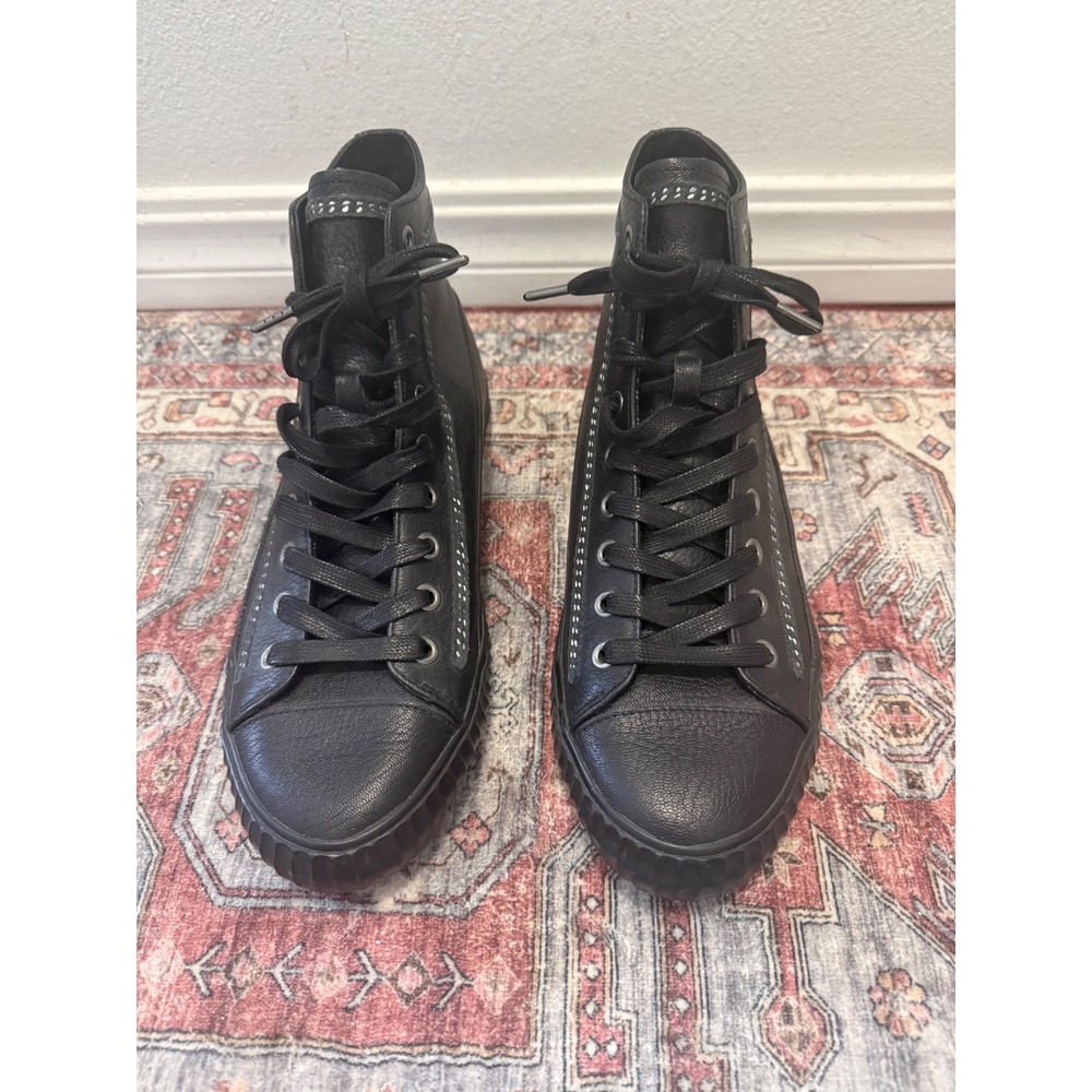 John Varvatos Bootleg Black Leather High Top Sneakers Men's 10M Studded NEW‎